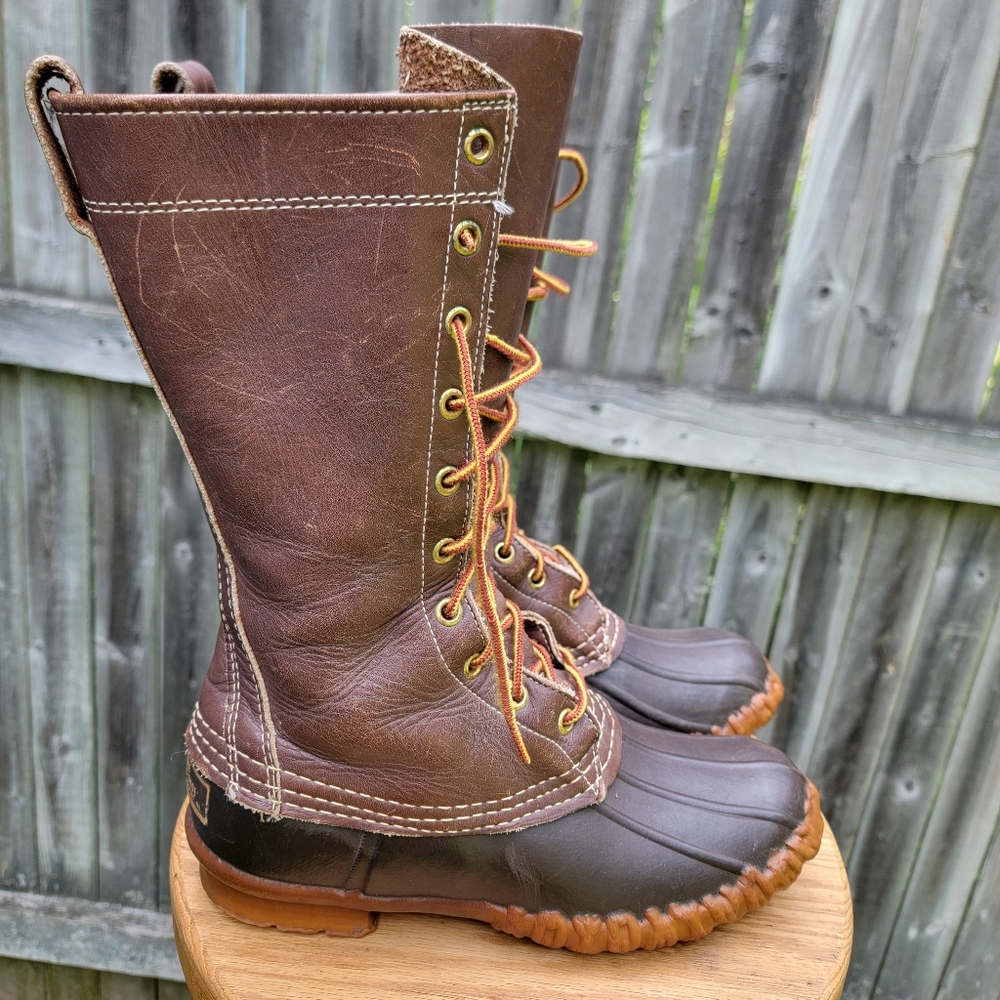 Vintage L.L. Bean Duck Boots 10" Tall Size 6 M Leather Brown Main Hunting Unisex